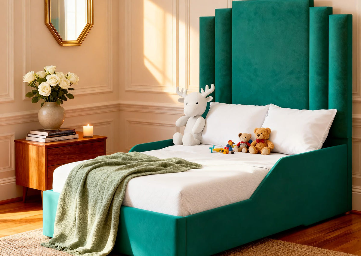 Bedzy Parker Kids Fabric Bed with Safety Rails
